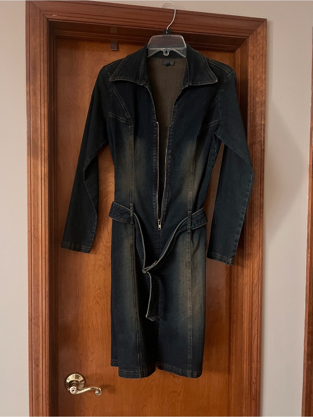 Dark Wash Denim Trench Jacket Dress - Women's